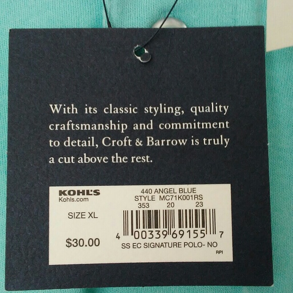 Croft & Barrow Signature Polo Angel Blue Shirt - Picture 6 of 6